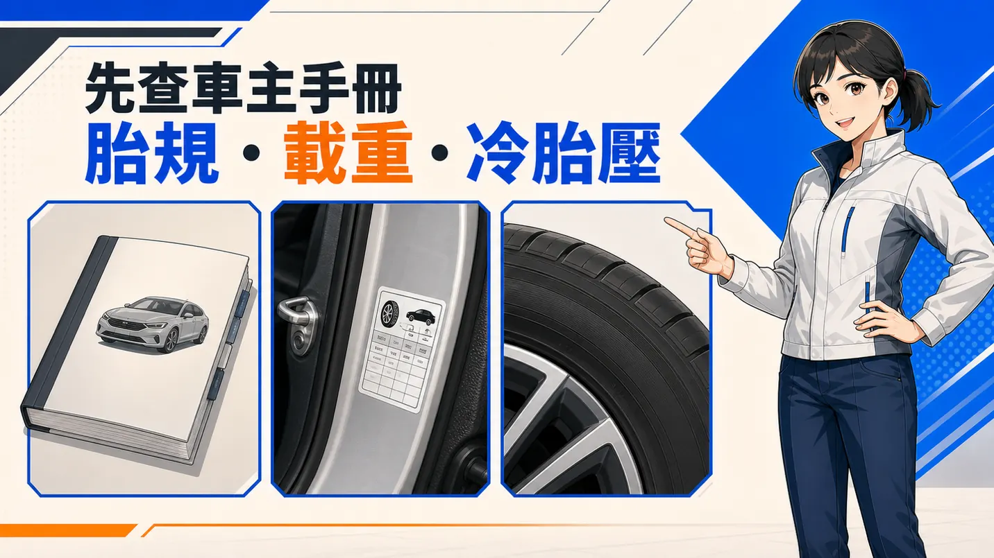 換胎前先查手冊、胎規、載重與冷胎壓
