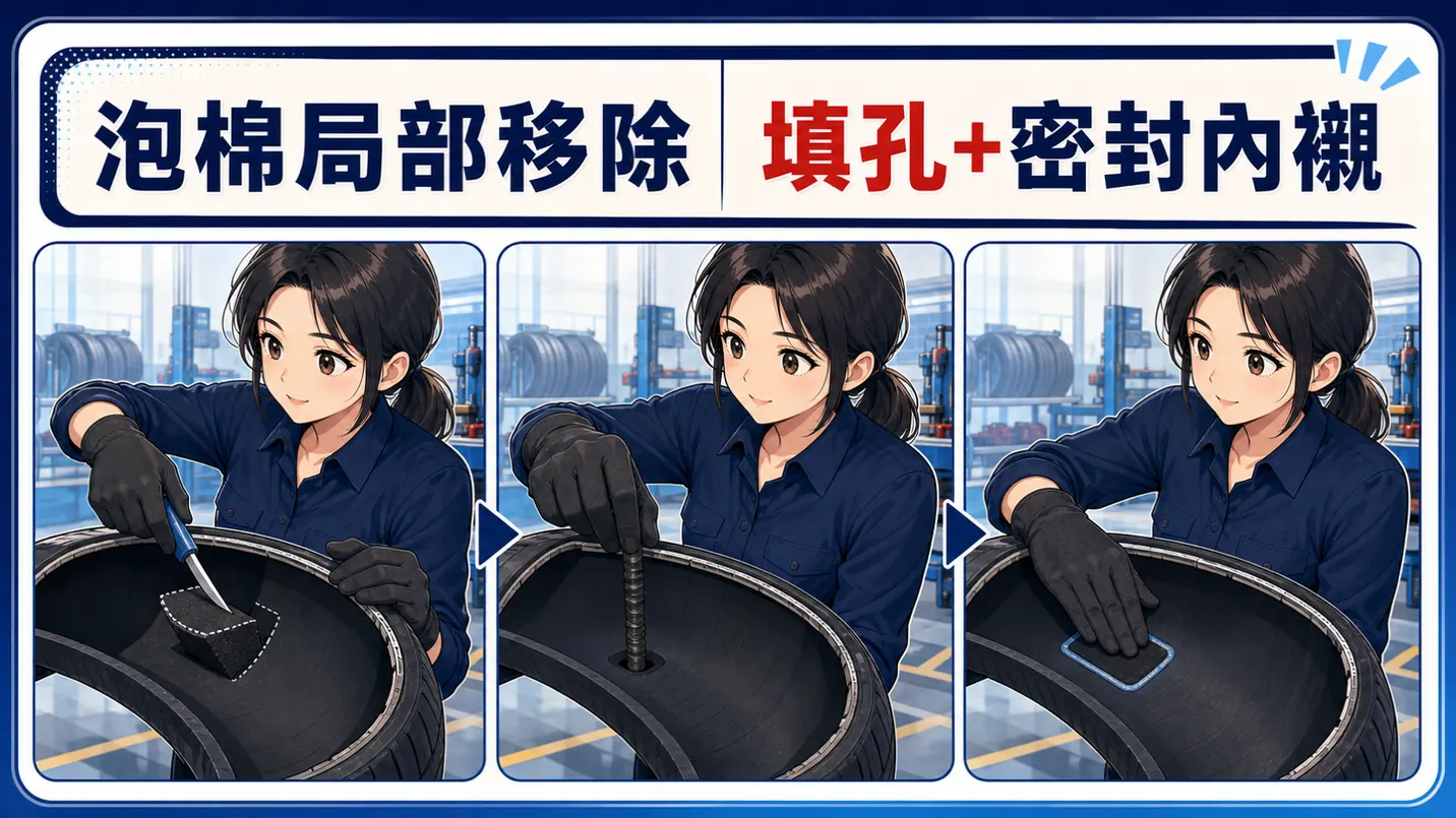 合格修補需拆胎檢查並處理吸音棉干涉