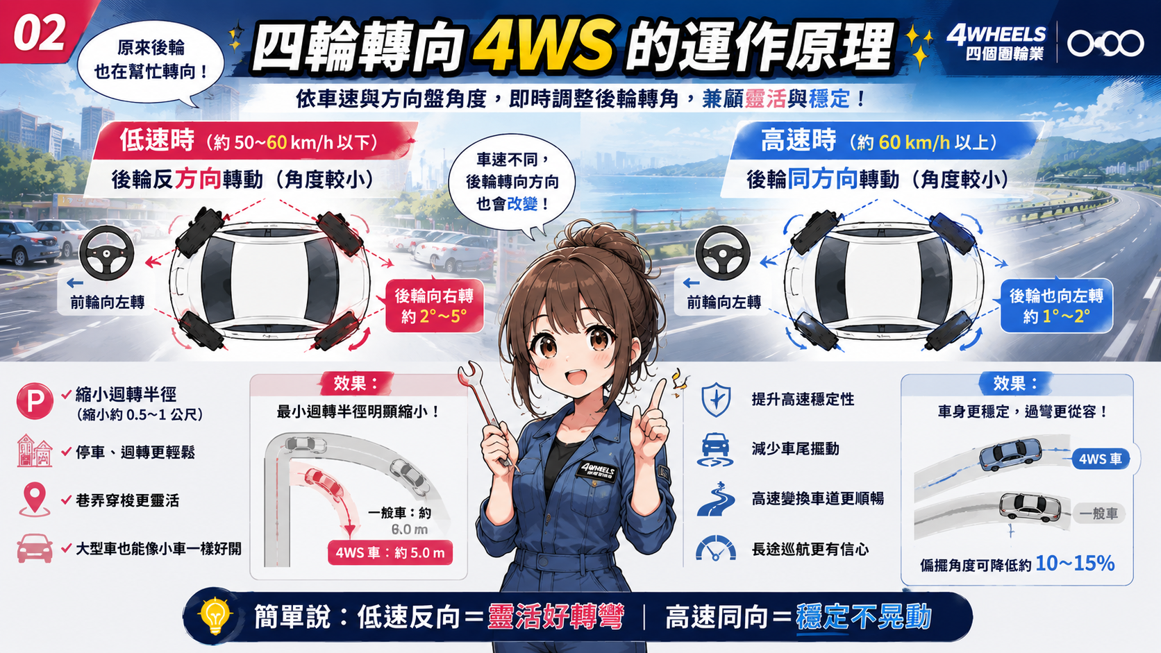 四輪轉向 4WS 是什麼？低速靈活、高速穩定怎麼做到｜圖解 2