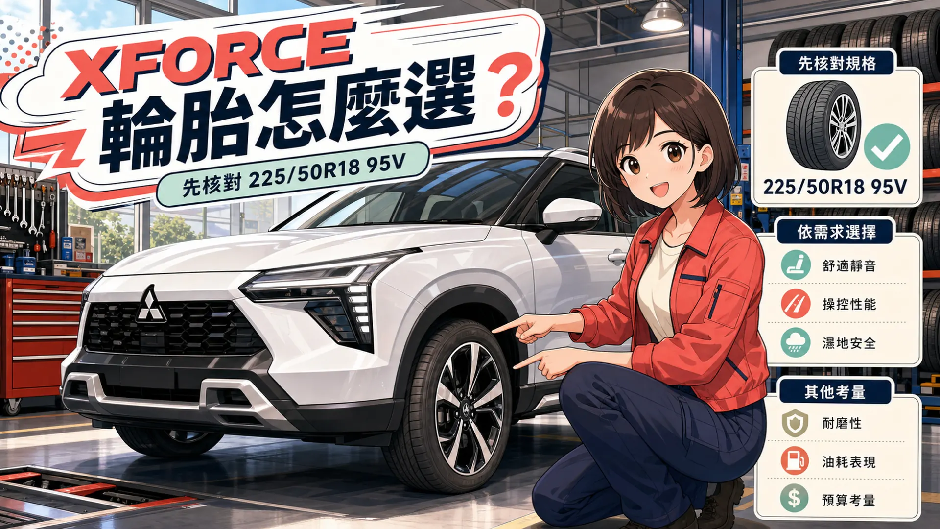 三菱 XFORCE 輪胎怎麼選？原廠 225/50R18 95V、胎壓與換胎條件一次看