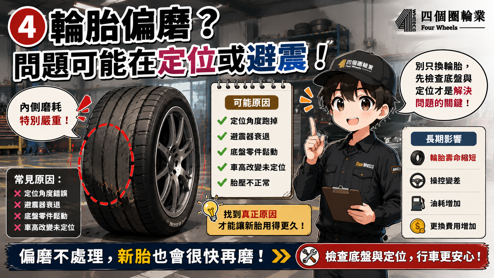 輪胎偏磨與定位懸吊檢查圖卡