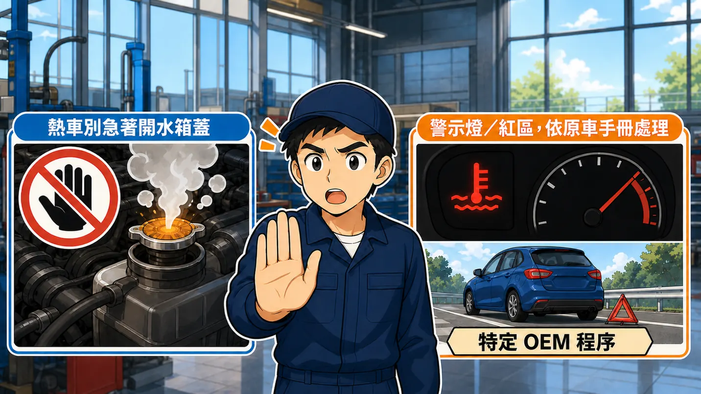 熱車不可開蓋與過熱警示依原車手冊處理