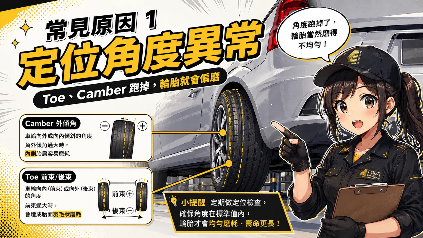 定位角度異常導致輪胎偏磨