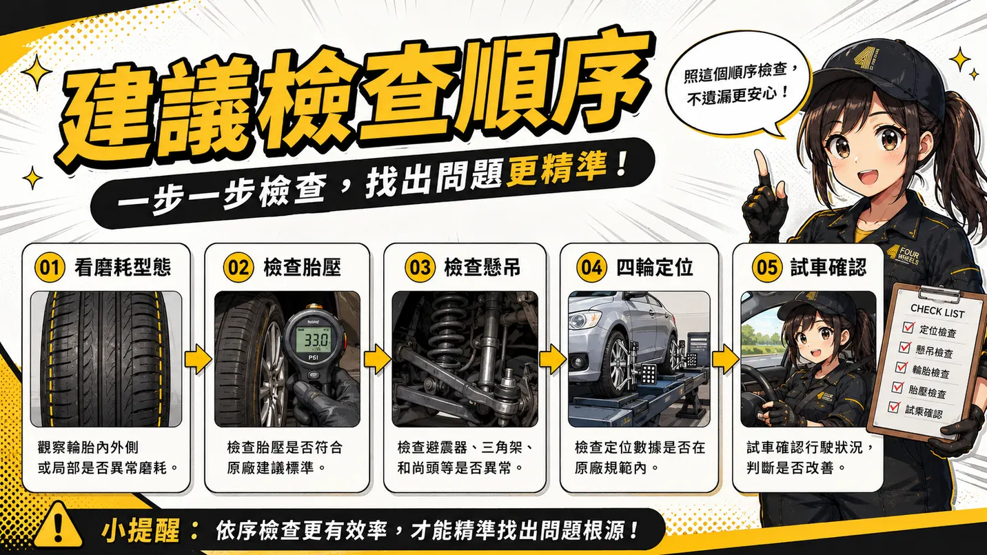 單輪吃胎建議檢查順序