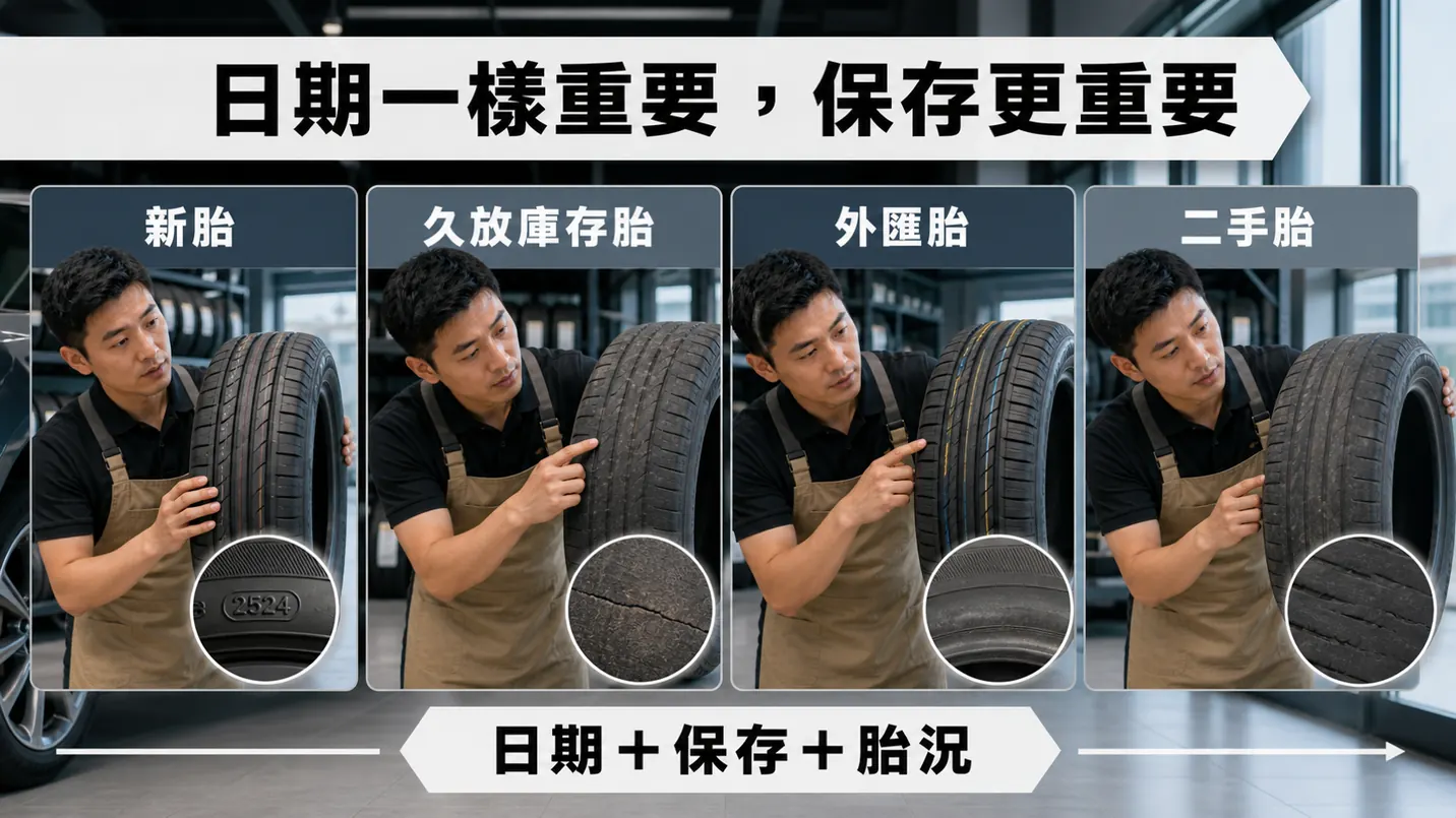 新胎、庫存胎、外匯胎、二手胎，判讀重點不一樣。