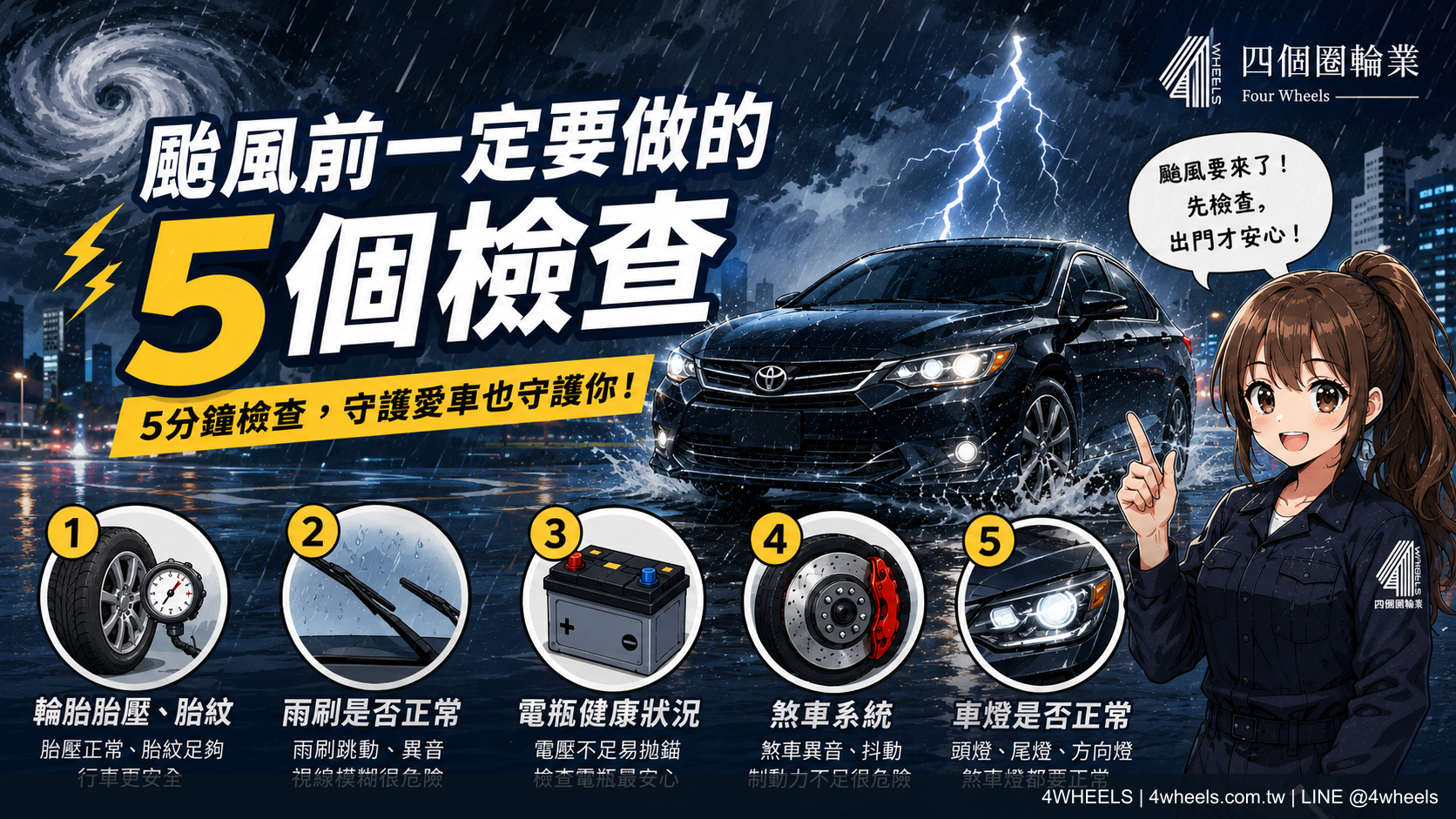 颱風前先檢查這 5 項:輪胎、雨刷、電瓶、煞車與燈光 圖片 1